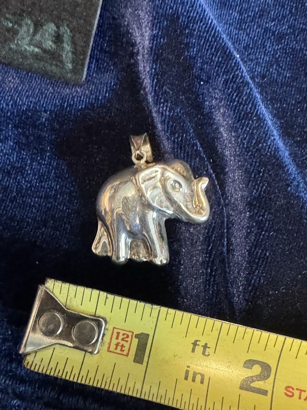 Vintage Silver Tone Elephant Pendant Charm Raised Trunk Lucky Animal